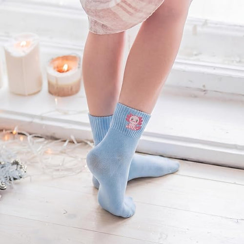 Axolotl 10 Pairs Socks Womens Crew Elastic Ankle Length Cotton Socks Aesthetic Cute Lightweight Low Cut Gifts for Women