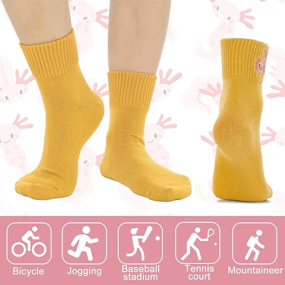 Axolotl 10 Pairs Socks Womens Crew Elastic Ankle Length Cotton Socks Aesthetic Cute Lightweight Low Cut Gifts for Women