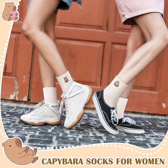 Capybara 10 Pairs Socks Womens Crew Elastic Ankle Length Cotton Socks Aesthetic Cute Lightweight Low Cut Gifts for Women