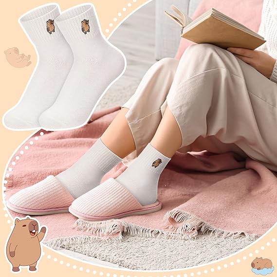 Capybara 10 Pairs Socks Womens Crew Elastic Ankle Length Cotton Socks Aesthetic Cute Lightweight Low Cut Gifts for Women