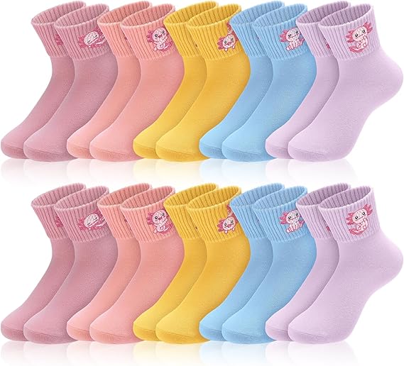 Axolotl 10 Pairs Socks Womens Crew Elastic Ankle Length Cotton Socks Aesthetic Cute Lightweight Low Cut Gifts for Women