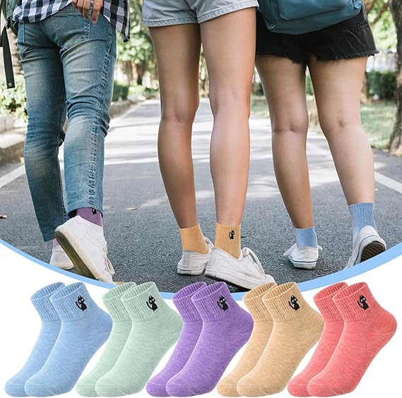Black Cat 10 Pairs Socks Womens Crew Elastic Ankle Length Cotton Socks Aesthetic Cute Lightweight Low Cut Gifts for Women