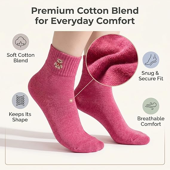 Bear 10 Pairs Socks Womens Crew Elastic Ankle Length Cotton Socks Aesthetic Cute Lightweight Low Cut Gifts for Women