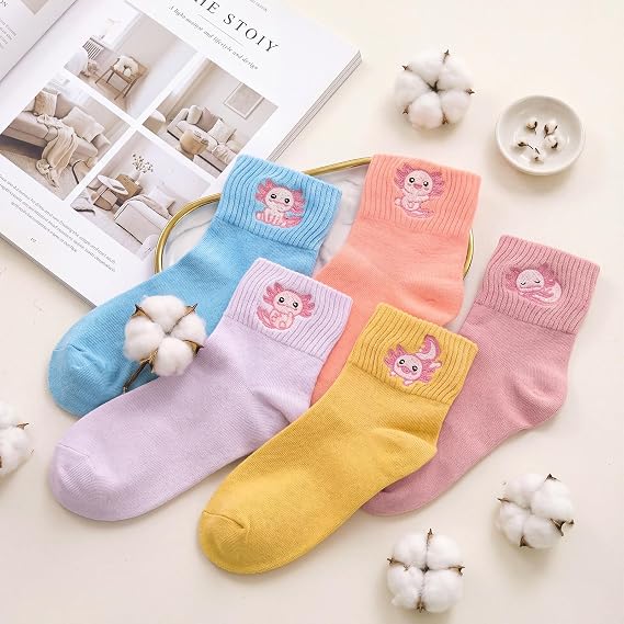 Axolotl 10 Pairs Socks Womens Crew Elastic Ankle Length Cotton Socks Aesthetic Cute Lightweight Low Cut Gifts for Women
