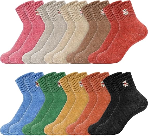 Bear 10 Pairs Socks Womens Crew Elastic Ankle Length Cotton Socks Aesthetic Cute Lightweight Low Cut Gifts for Women